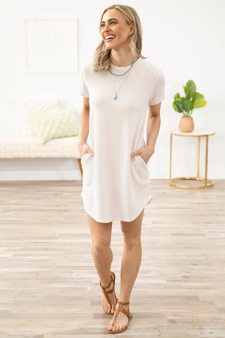 Cherish Beige Short Sleeve T-Shirt Dress Dresses 5 Cherish Beige Short Sleeve T-Shirt Dress Dresses