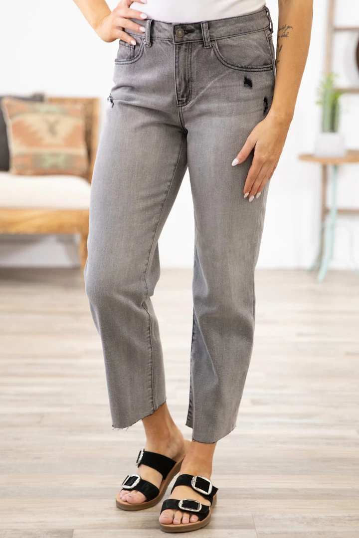 Rewash Charcoal Distressed Straight Leg Ankle Jeans 3 Rewash Charcoal Distressed Straight Leg Ankle Jeans