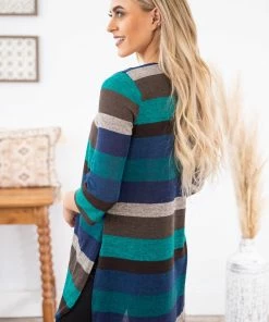 Heimish Navy And Teal Multicolor Stripe Cardigan CARDIGANS