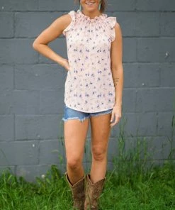 7th Ray Baby Pink Ruffle Neck Floral Print Top Tops 7 7th Ray Baby Pink Ruffle Neck Floral Print Top Tops