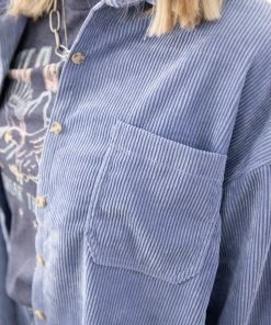 26 International Dusty Blue Ribbed Drop Shoulder Jacket Outerwear