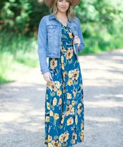 Tua Fashion, INC. Teal And Mustard Floral Maxi Dress