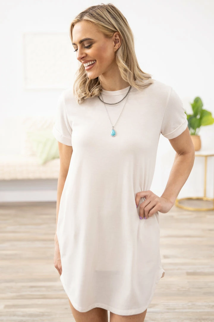 Cherish Beige Short Sleeve T-Shirt Dress Dresses 3 Cherish Beige Short Sleeve T-Shirt Dress Dresses