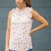 7th Ray Baby Pink Ruffle Neck Floral Print Top Tops