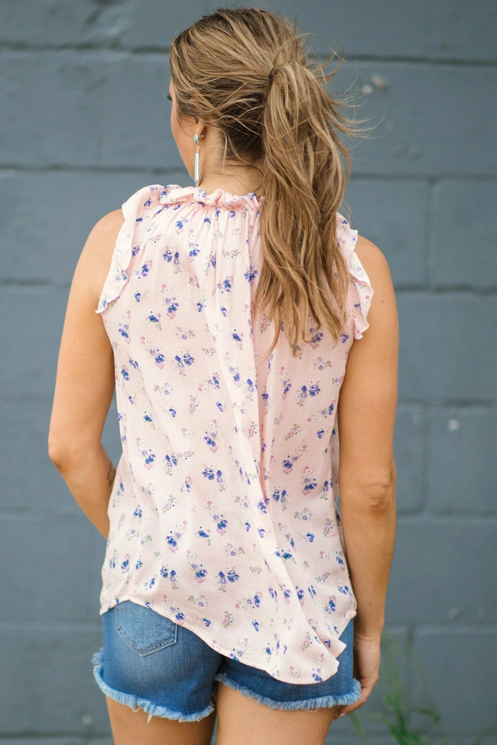 7th Ray Baby Pink Ruffle Neck Floral Print Top Tops 4 7th Ray Baby Pink Ruffle Neck Floral Print Top Tops