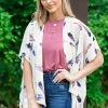 IJoah Off White Multicolor Feather Print Kimono Tops