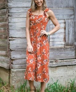 Be Cool Rust Multicolor Floral Print Midi Dress