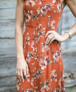 Be Cool Rust Multicolor Floral Print Midi Dress