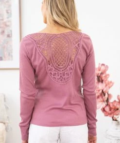 Orange Farm Mauve Crochet Black Long Sleeve Top