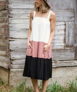 MintChoco Dresses Rust And White Colorblock Midi Dress