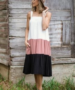MintChoco Dresses Rust And White Colorblock Midi Dress