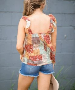 Summer 10 Rust And Mustard Patchwork Print Tank