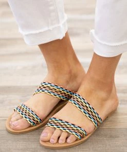 Shewin Yellow Multicolor Textured Strap Sandals