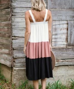 MintChoco Dresses Rust And White Colorblock Midi Dress