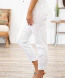Rewash Bottoms White Fray Hem High Rise Mom Jeans