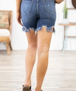 Cello Dark Wash Distressed Mid Length Shorts Bottoms