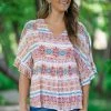 Andree By Unit Tops Tan And Slate Blue Aztec Print Top 1 Andree By Unit Tops Tan And Slate Blue Aztec Print Top