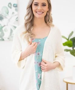 Staccato CARDIGANS Ivory Lightweight Waffle Knit Cardigan