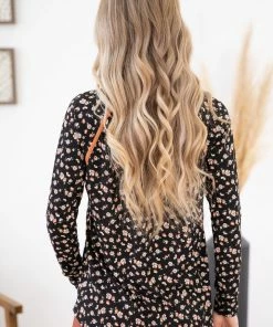 Staccato LONG SLEEVES Black Ditsy Floral Long Sleeve Top