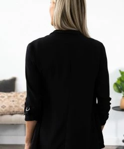 Must Have LONG SLEEVES Black Waterfall Front Tab Sleeve Blazer