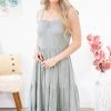 Be Cool Sage Smocked Bodice Tiered Skirt Dress Dresses