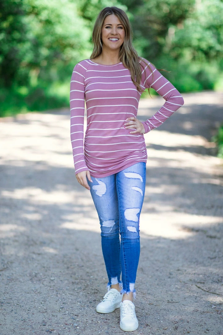 Hailey And Co Dusty Rose And White Stripe Long Sleeve Top 5 Hailey And Co Dusty Rose And White Stripe Long Sleeve Top