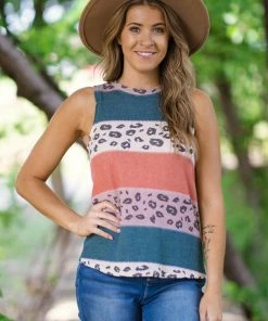 Twenty Second Teal And Coral Animal Print Tank
