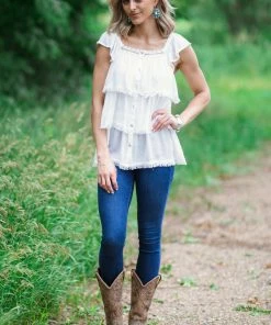 Doe & Rae Tops Off White Fray Hem Button Up Top 8 Doe & Rae Tops Off White Fray Hem Button Up Top