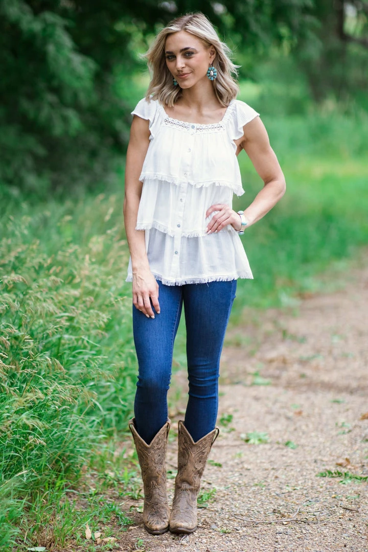 Doe & Rae Tops Off White Fray Hem Button Up Top 5 Doe & Rae Tops Off White Fray Hem Button Up Top