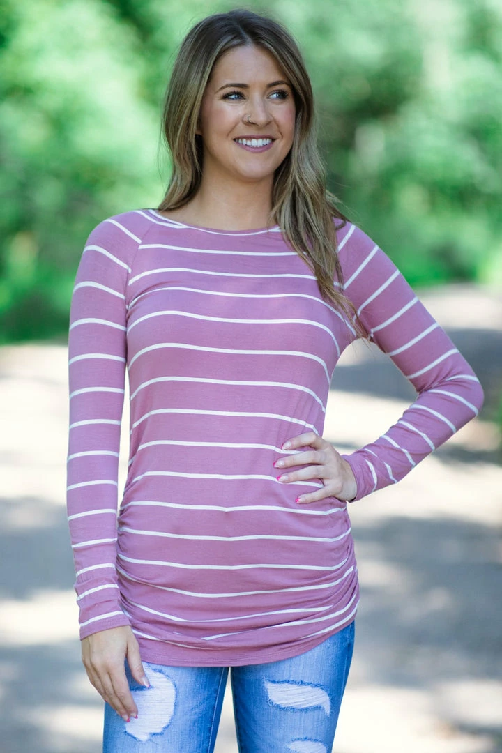 Hailey And Co Dusty Rose And White Stripe Long Sleeve Top 4 Hailey And Co Dusty Rose And White Stripe Long Sleeve Top