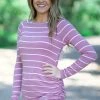 Hailey And Co Dusty Rose And White Stripe Long Sleeve Top