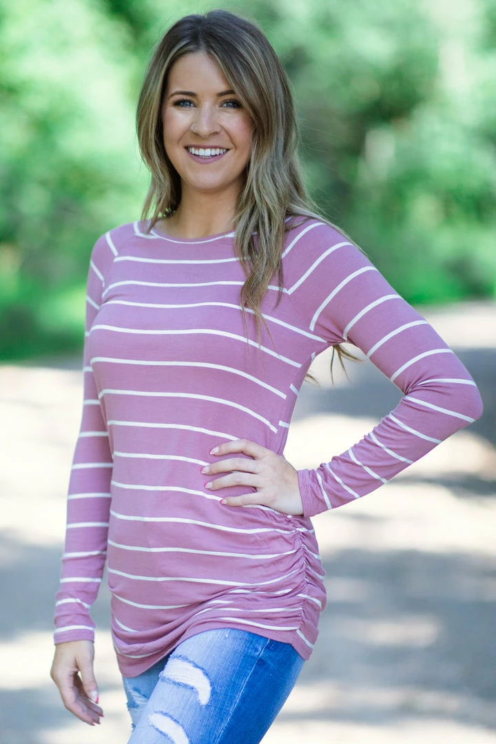 Hailey And Co Dusty Rose And White Stripe Long Sleeve Top 3 Hailey And Co Dusty Rose And White Stripe Long Sleeve Top