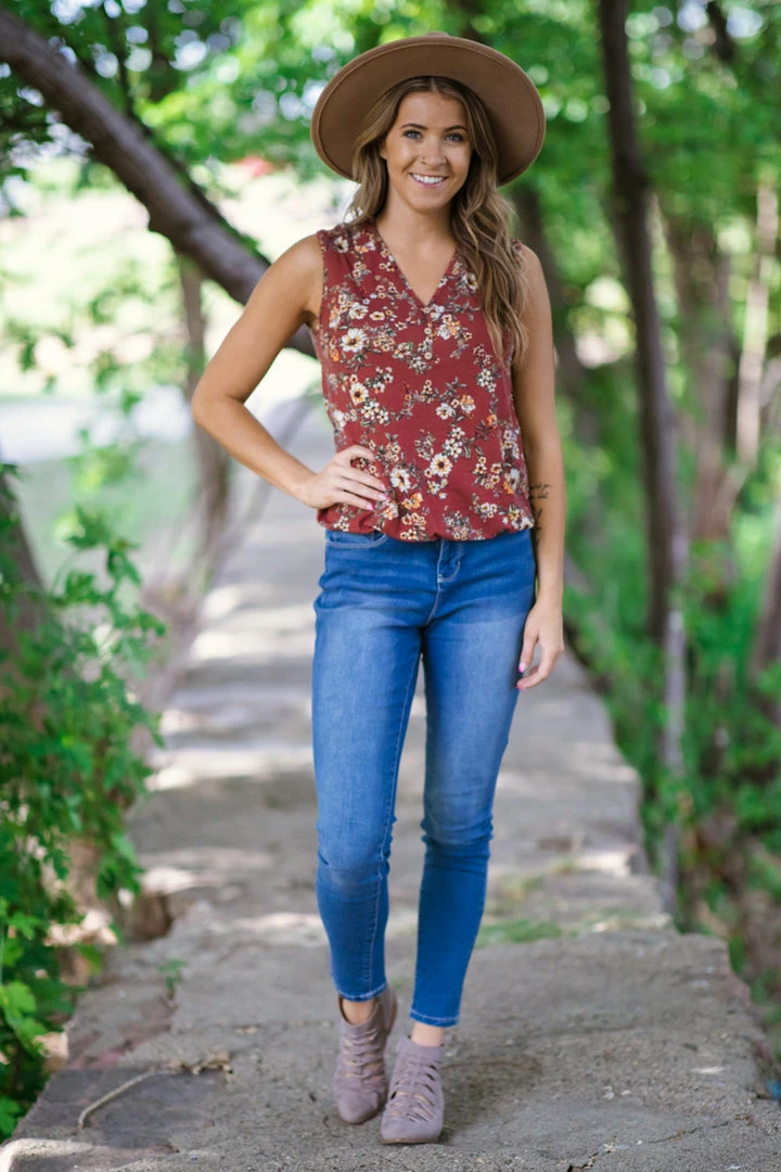 PERSEPTION Tops PRE-ORDER Rust And Mustard Floral Print V-Neck Tank Shipping 8/1 4 PERSEPTION Tops PRE-ORDER Rust And Mustard Floral Print V-Neck Tank Shipping 8/1