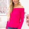 BIBI Hot Pink Rib Knit Off The Shoulder Top