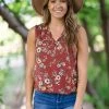 PERSEPTION Tops PRE-ORDER Rust And Mustard Floral Print V-Neck Tank Shipping 8/1