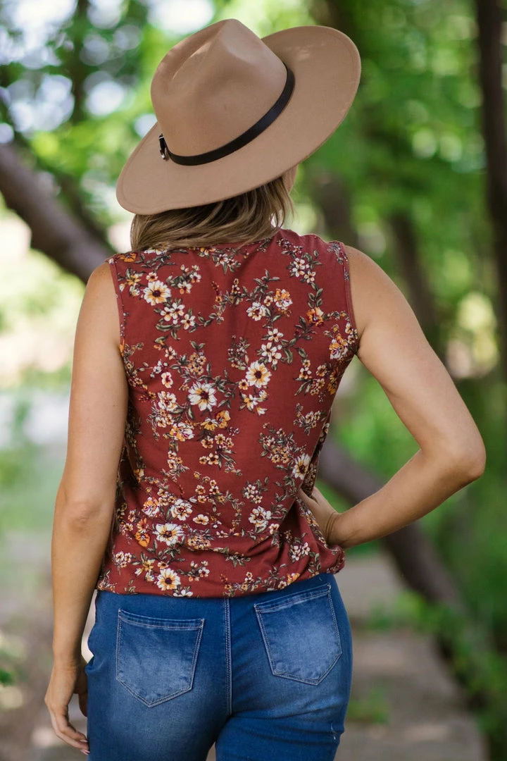 PERSEPTION Tops PRE-ORDER Rust And Mustard Floral Print V-Neck Tank Shipping 8/1 5 PERSEPTION Tops PRE-ORDER Rust And Mustard Floral Print V-Neck Tank Shipping 8/1