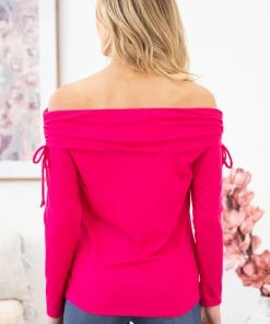 BIBI Hot Pink Rib Knit Off The Shoulder Top