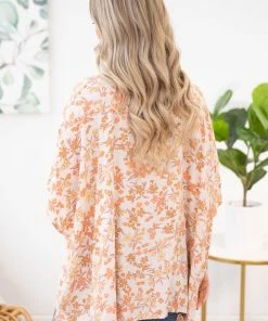Heyson KIMONOS Coral And Ivory Floral Lace Trim Kimono