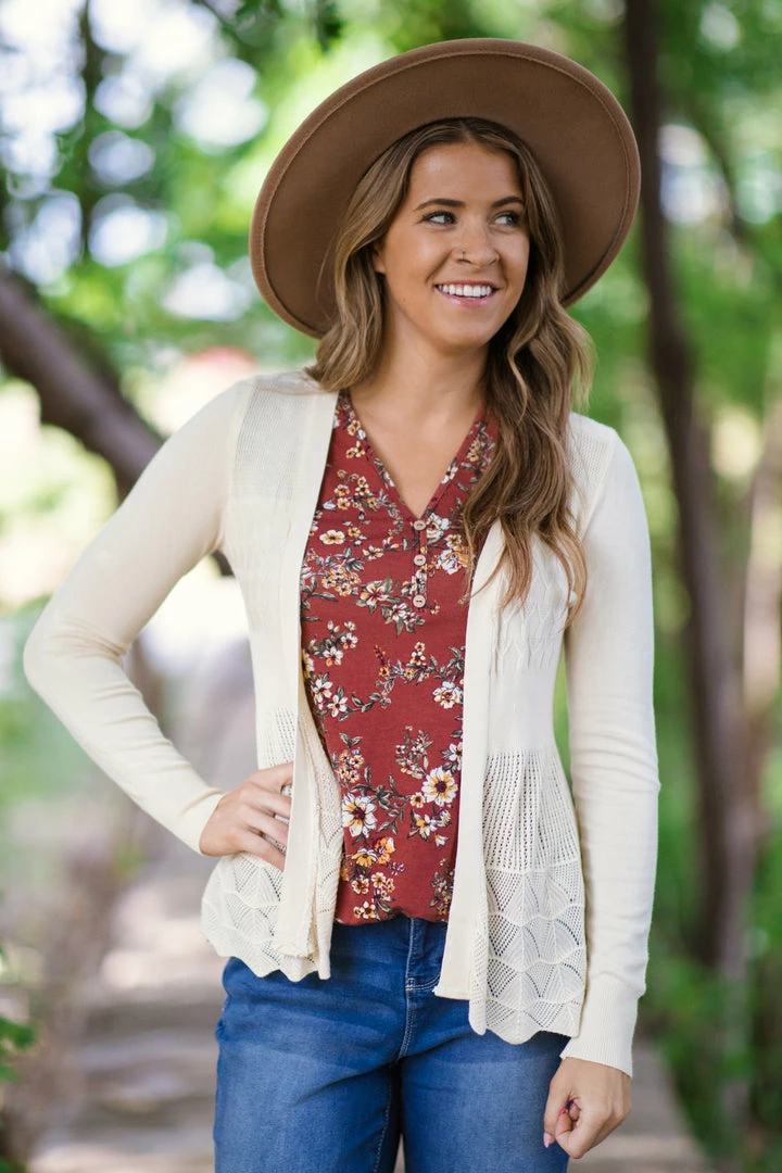 Debut Cream Scalloped Crochet Lace Trim Cardigan 3 Debut Cream Scalloped Crochet Lace Trim Cardigan