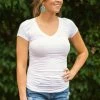 Alba Apparel White V-Neck Top With Shirred Sides Tops