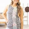 Sugarfox Tops Graphite Multicolor Animal And Chevron Tank