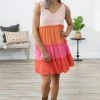 Hailey And Co Coral And Pink Colorblock Tiered Dress Dresses