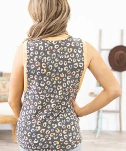 Sugarfox Tops Graphite Multicolor Animal And Chevron Tank