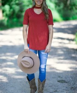 Hailey And Co Tops Rust Short Sleeve Top With Cutout Detail