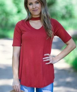 Hailey And Co Tops Rust Short Sleeve Top With Cutout Detail