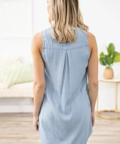 Staccato Dresses Light Wash Button Up Denim Dress