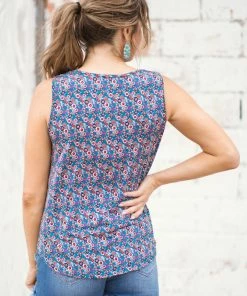 Tua Fashion, INC. Slate Blue Multicolor Floral Twist Hem Tank 9 Tua Fashion, INC. Slate Blue Multicolor Floral Twist Hem Tank