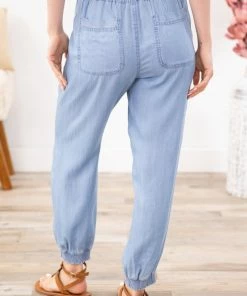 Love Tree Light Wash Elastic Waist Jogger Pant Bottoms