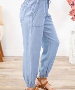 Love Tree Light Wash Elastic Waist Jogger Pant Bottoms