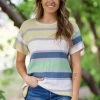 Viamor Light Olive Multicolor Stripe Top Tops 1 Viamor Light Olive Multicolor Stripe Top Tops